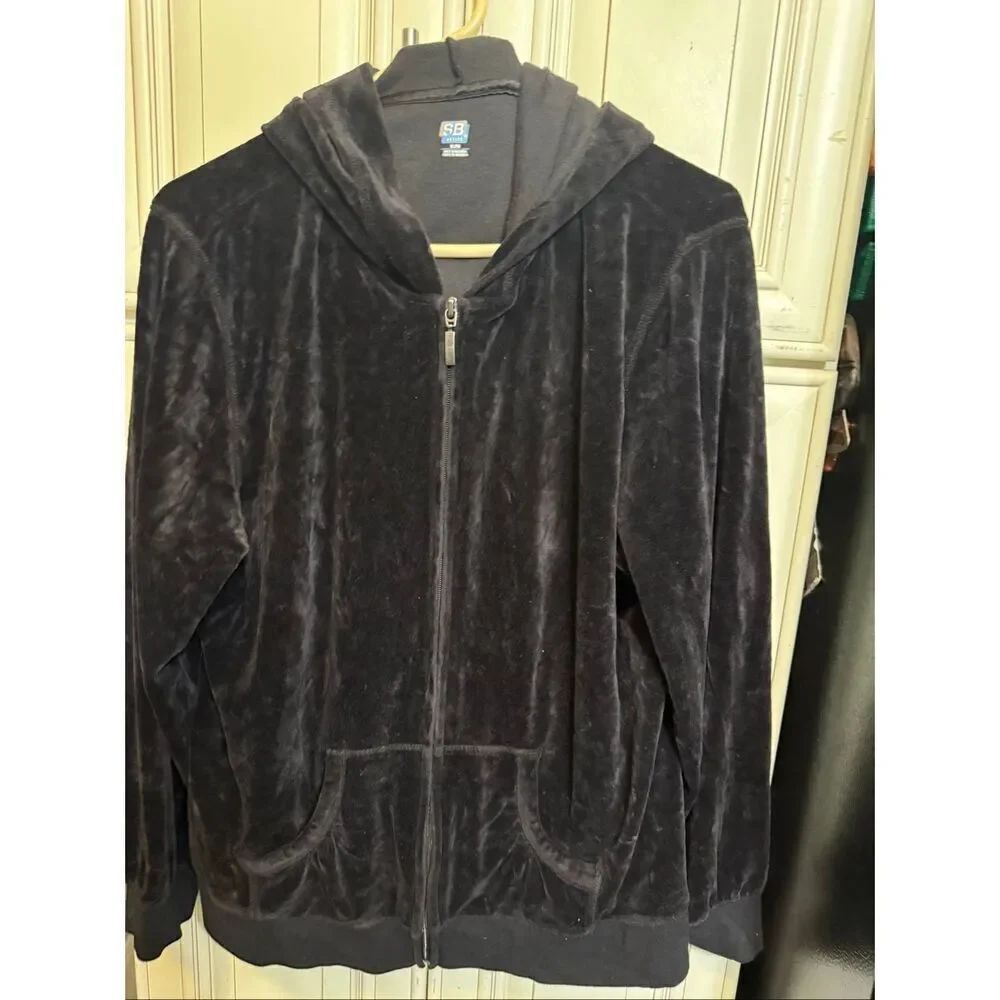 SJB Active Women's Velvet Velour Full Zip Hoodie Sweatshirt Black XL